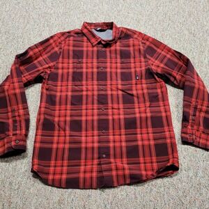 The North Face Shirt Mens XL Red Plaid Button Up Vented Roll Tab Hiking Camping